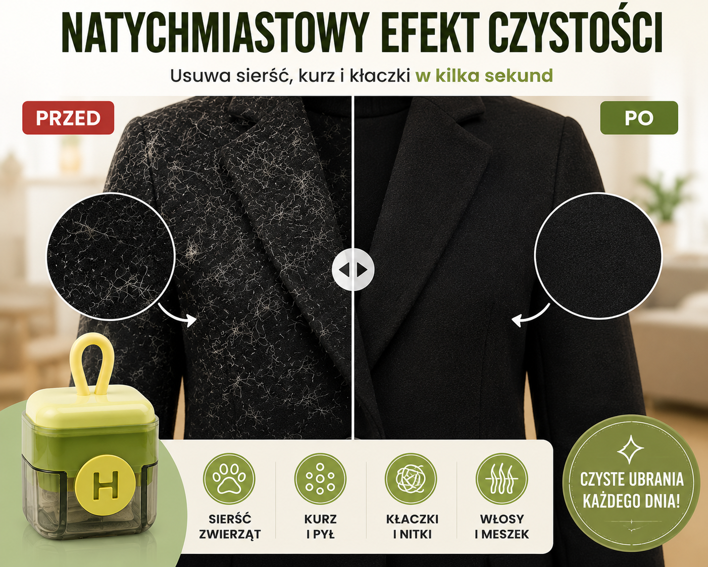 NanoRoller™ | Wielorazowy Wałek do Usuwania Sierści i Kłaczków